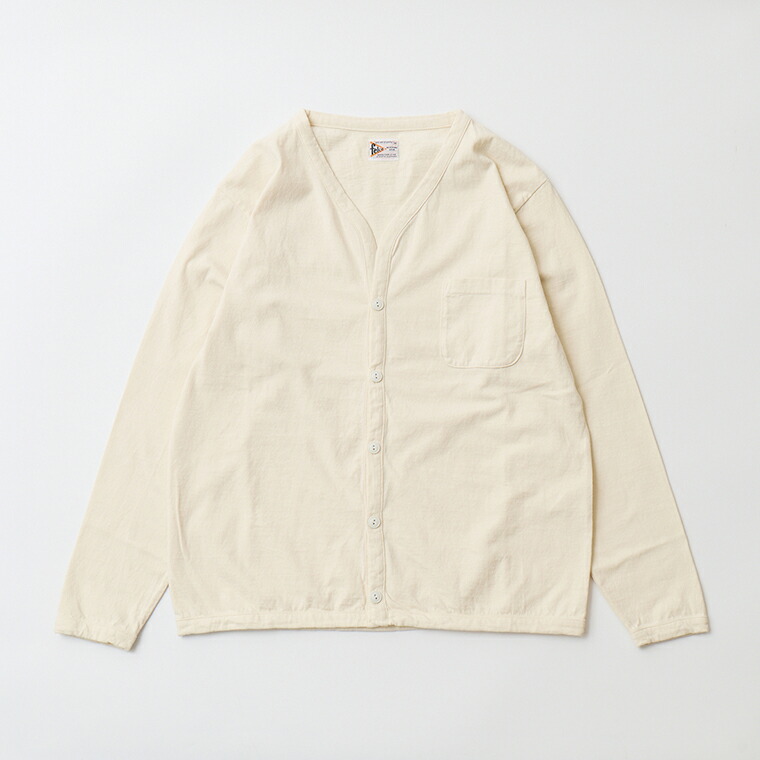 FELCO (フェルコ) L/S BINDER V NECK CARDIGAN W/POCKET 7oz 16SINGLE RUFFY JERSEY - NATURAL カーディガン メンズ