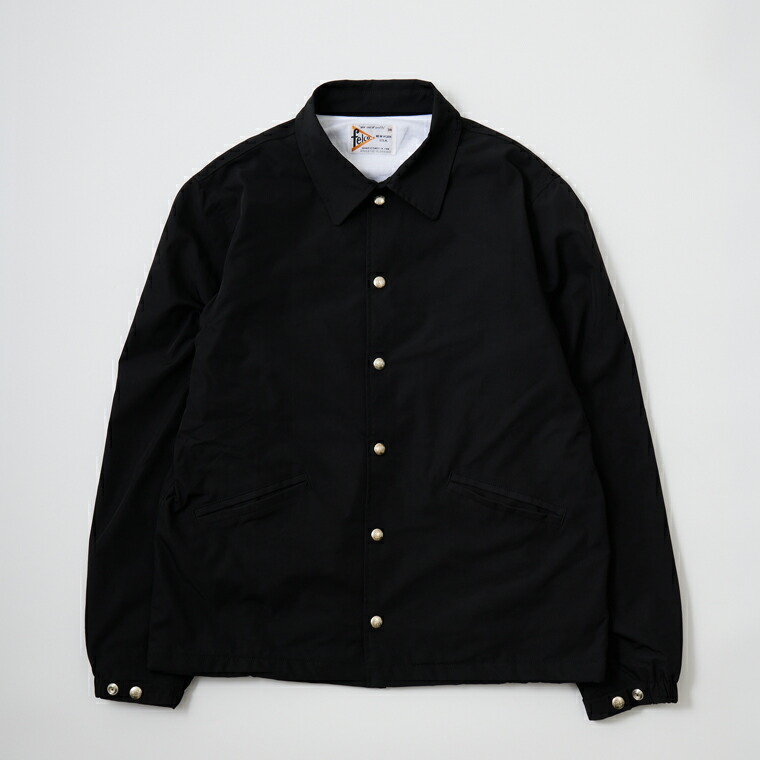 FELCO (フェルコ)  SET IN SLEEVE COACH JACKET SNAP BUTTON FRONT W/FLANNEL LINING CLASSIC FIT - BLACK コーチジャケット メンズ