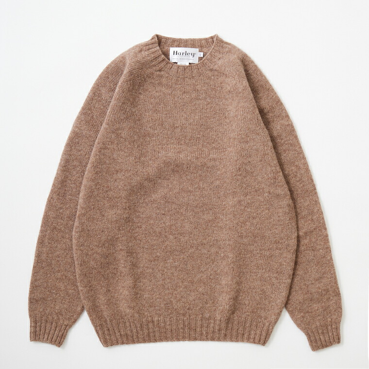 HARLEY OF SCOTLAND (ハーレーオブスコットランド)  PURE NEW WOOL SADDLE SHOULDER CREW NECK SWEATER - TUNDRA 労働者の一団素っ首 スウェーター 編み物