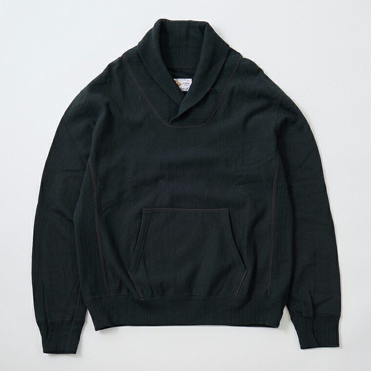 FELCO (フェルコ) 12oz TERRY INVERSE WEAVE SHAWL COLLAR PULLOVER - BLACK ショールカラー トレーナー メンズ’