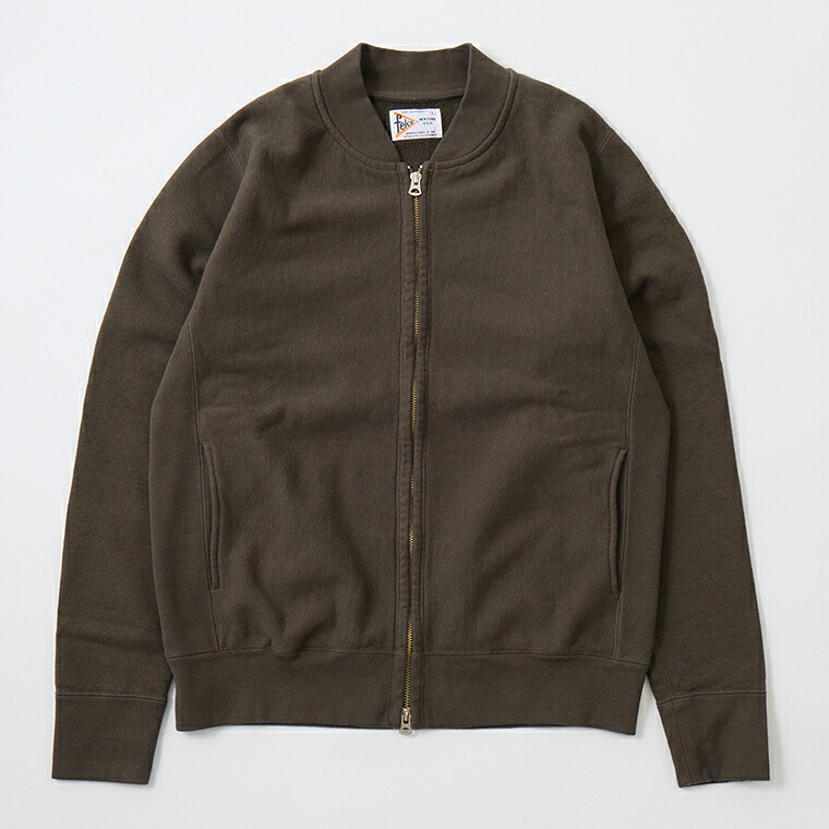FELCO (フェルコ) 16oz TERRY ZIP BASEBALL NECK W/SLASH POCKET - DARK OLIVE スウェット スタジャン メンズ