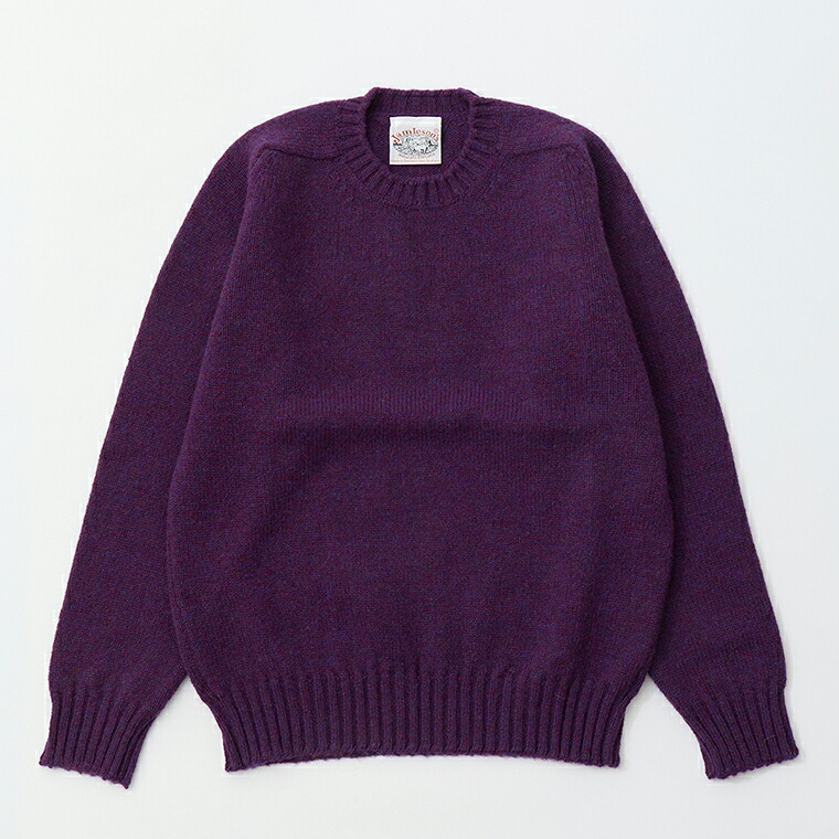 JAMIESON\u0027S (ジャミーソンズ)  3PLY PLAIN SADDLE SHOULDER CREW NECK - 1290 LOGANBERRY 労働者の一団のど頚 編み物 プルオーバー メンズ