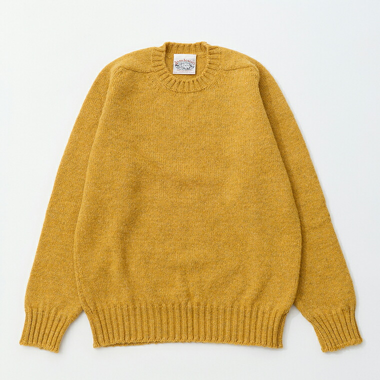 JAMIESON\u0027S (ジャミーソンズ)  3PLY PLAIN SADDLE SHOULDER CREW NECK - 1160 SCOTCHBROOM 労働者の一団のど頚 編み物 プルオーバー メンズ
