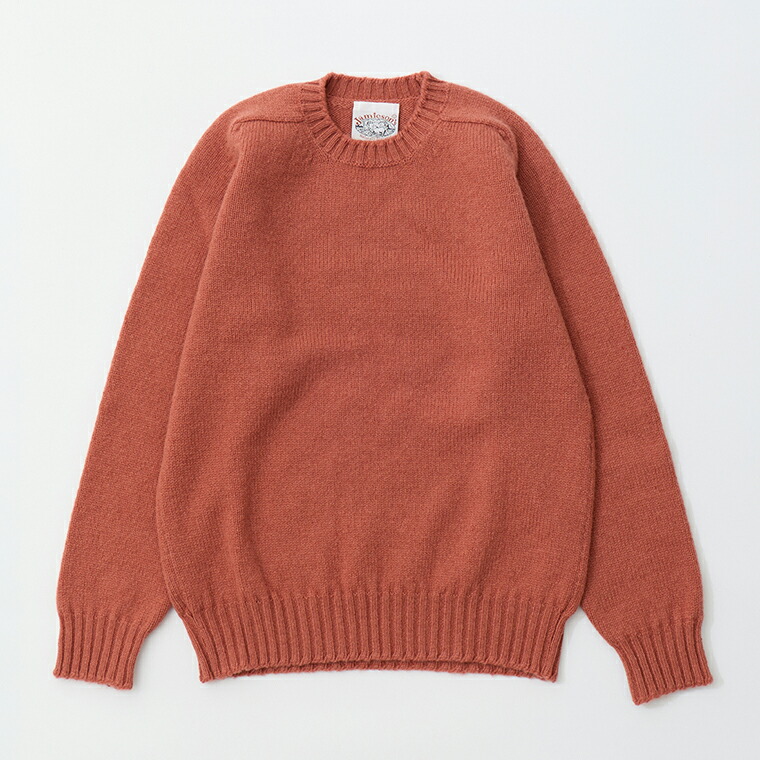JAMIESON\u0027S (ジャミーソンズ)  3PLY PLAIN SADDLE SHOULDER CREW NECK - 576 CINNAMON 労働者の一団のど首 編み物 ティーシャツ メンズ