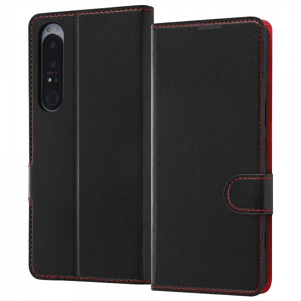 スマホケース Xperia 1 IV 耐衝撃 手帳型ケース シンプル マグネット ブラック レッド 黒 赤 収納ポケット カードケース ストラップホール おすすめ