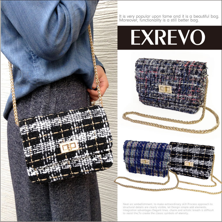楽天市場 斜めがけバッグ レディース レディースバッグ ラメツイード チェーン ショルダーバッグ ツイードバッグ チェーンバッグ 肩掛け 斜め掛け ポーチ ポシェットsサイズ コンパクト 大人 エクレボ 楽天市場店