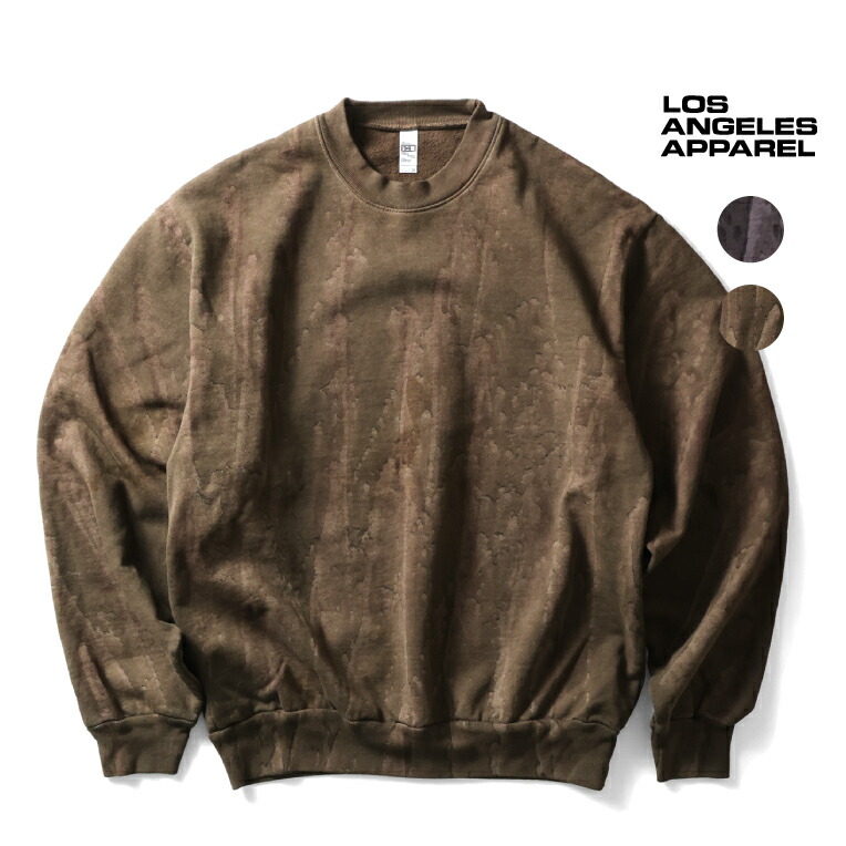 LOS ANGELES APPAREL / 天使の都市お召しもの L-HF07DD 14薬局衡オンス FLEECE CREWNECK DRIP DYE / フリースクルーネックドリップダイスウェット -全2色- メンズ アメカジ ヴィンテージ 起毛 総柄 亜米利加製 個人的特徴的 [L-HF07DD]