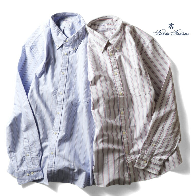 BROOKS BRITHERS / ブルックスブラザーズ BR01 STRIPE LONG SLEEVE SHIRTS /  縞模様長袖プルオーバー -全2色- 心地よいプルオーバー メンズ 縞模様プルオーバー オックスシャツ プレッピー 型どおり ボタンダウンシャツ 置き目 亜米利加 心地よい アメカジ 綿織物 [BR01]