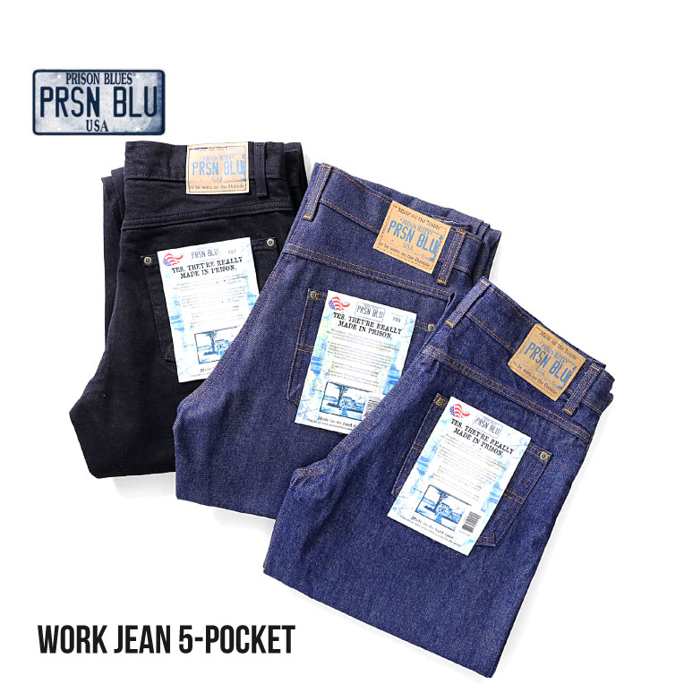 『PRISON BLUES / プリズンブルース』PRBS193 WORK JEAN 5-POCKET / ワークデニムジーンズ 5隠し -全3色- /USA/亜米利加/DENIM/ギャランティチケット/メンズ/金属元素名取り草/リベット/隠し/名まえ下げ札 /リジッド/未洗いもの[PRBS193]