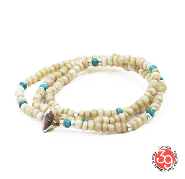Sunku/39/サンク LTD-024 Antique Beads Necklace & Bracelet White/Turquoise アンティークビーズブレスレット Necklace/ネックレス Silver925/シルバー/BRASS/真鍮 アンティーク/ターコイズ/Turquoise アクセサリー