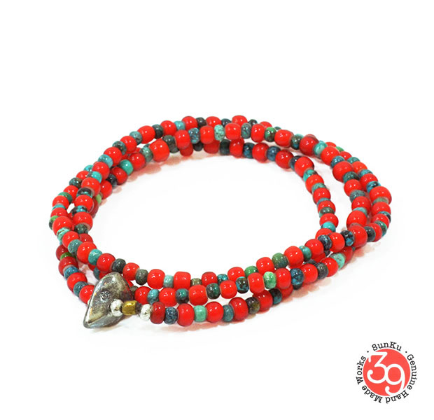 Sunku/39/サンク SK-029 White Heart & Turquoise Necklace & Bracelet アンティークビーズブレスレット Necklace/ネックレス Silver925/シルバー/BRASS/真鍮 アンティーク/ターコイズ/Turquoise アクセサリー