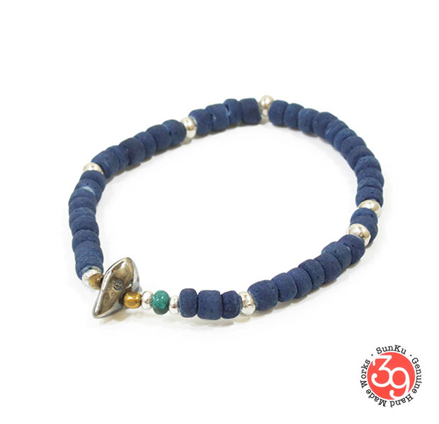 Sunku/39/サンク SK-068 Indigo Dye Beads Bracelet(M Beads) アンティークビーズブレスレット Bracelet/ブレスレット Silver925/シルバー/BRASS/真鍮 アンティーク/ターコイズ/Turquoise アクセサリー
