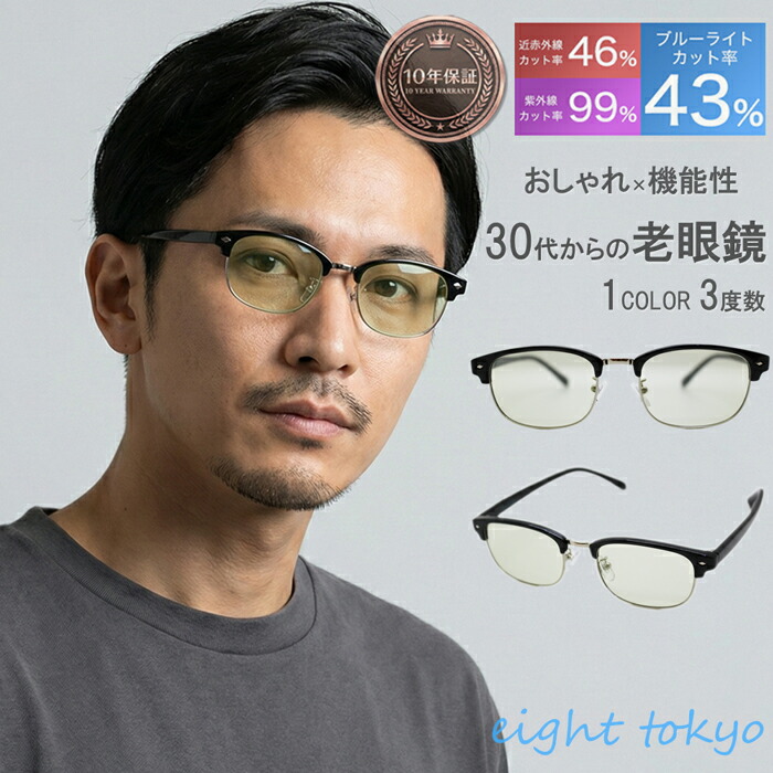 【鯖江企画】老眼鏡 メンズ ブルーライトカット【鯖江製高機能レンズ】おしゃれ UVカット 鯖江 高性能レンズ スタイリッシュ メタル ブロウ サーモント レトロ シニアグラス ビジネス 仕事用 ギフト プレゼント eight tokyo 【エイトトウキョウ】