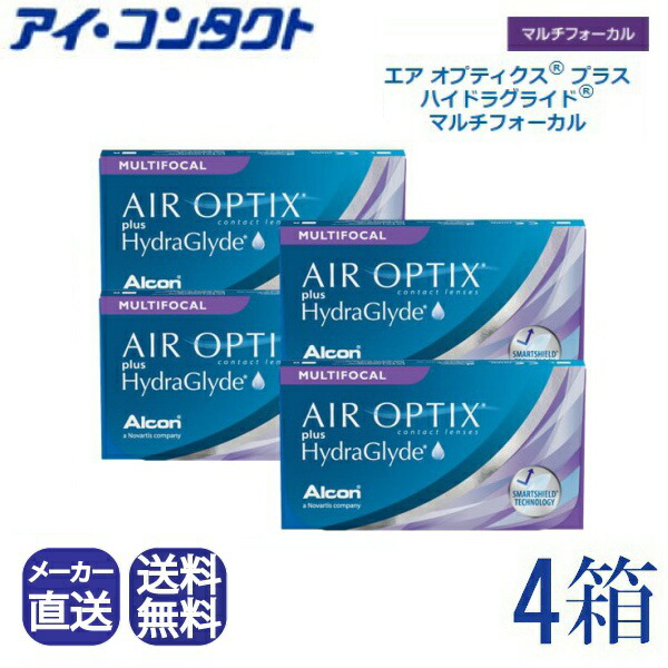 ◆貨物輸送無料◆【代引不可】【電子メイル便】エアオプティクス つけ加える ハイドラグライド マルチフォーカル (6枚)【4箱】（コンタクトレンズ 接点 2週使い捨て 2週間 マルチフォーカル マルチ 遠近両用 アルコン チバビジョン 遠視 マイコン マイコン CIBA VISION)