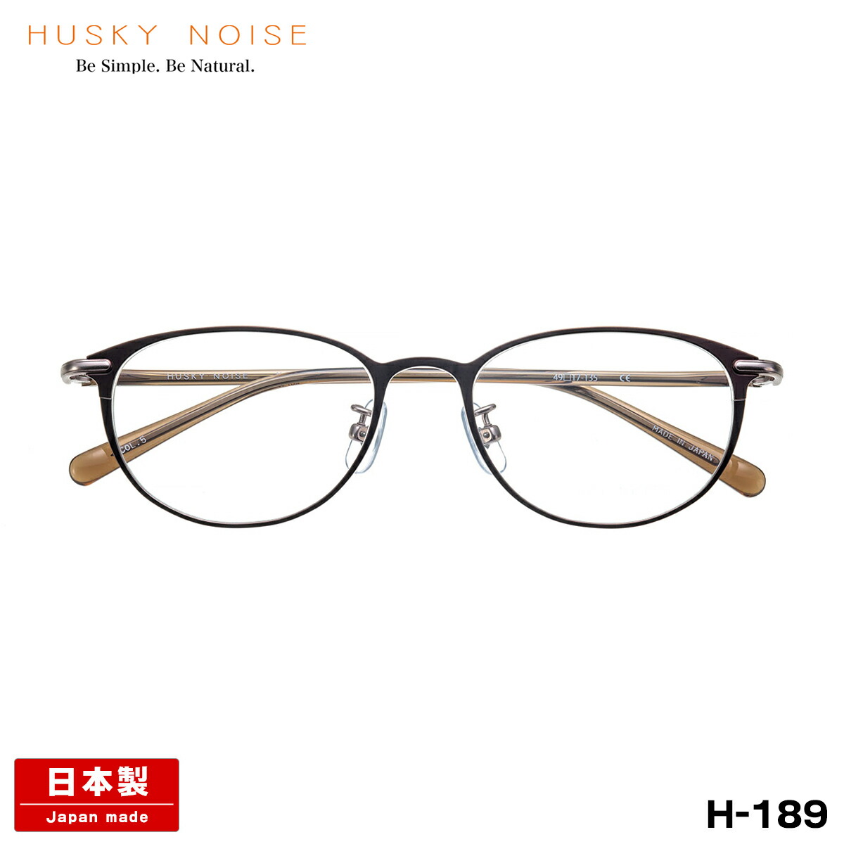 ハスキーノイズ メガネ H-189 4色 49mm HUSKY NOISE 日本製 鯖江 フレーム アセテート チタン 女性 レディース