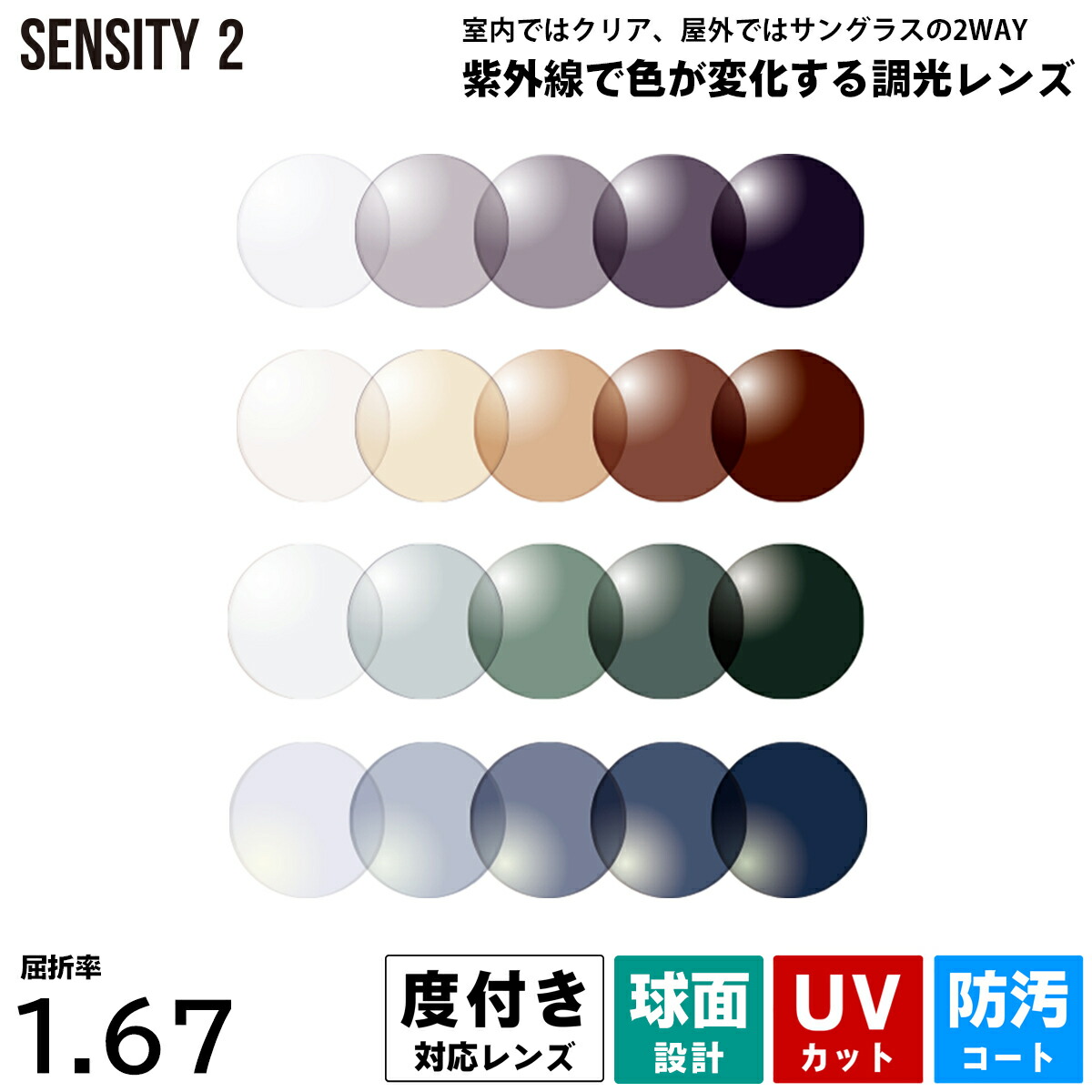 度付きレンズ 調光 センシティ2 HOYA SENSITY2 球面 超薄型 HL67 ハイルックス167 2枚1組 UVカット プラスチックレンズ｜メガネ補聴器の専門店　アイニード