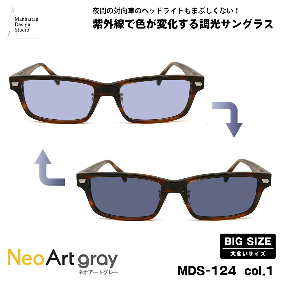 大きいサイズ 調光 サングラス ネオアート MDS-124 col.1 60mm マンハッタンデザインスタジオ BIGサイズ 鯖江 日本製 UVカット|メガネ補聴器の専門店 アイニード