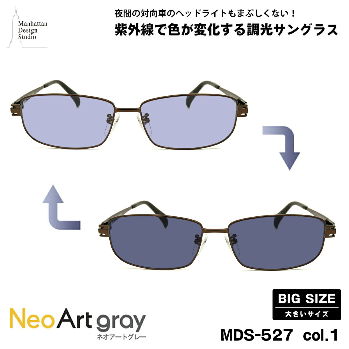 大きいサイズ 調光 サングラス ネオアート MDS-527 col.1 60mm マンハッタンデザインスタジオ UVカット 大きい顔｜メガネ補聴器の専門店　アイニード