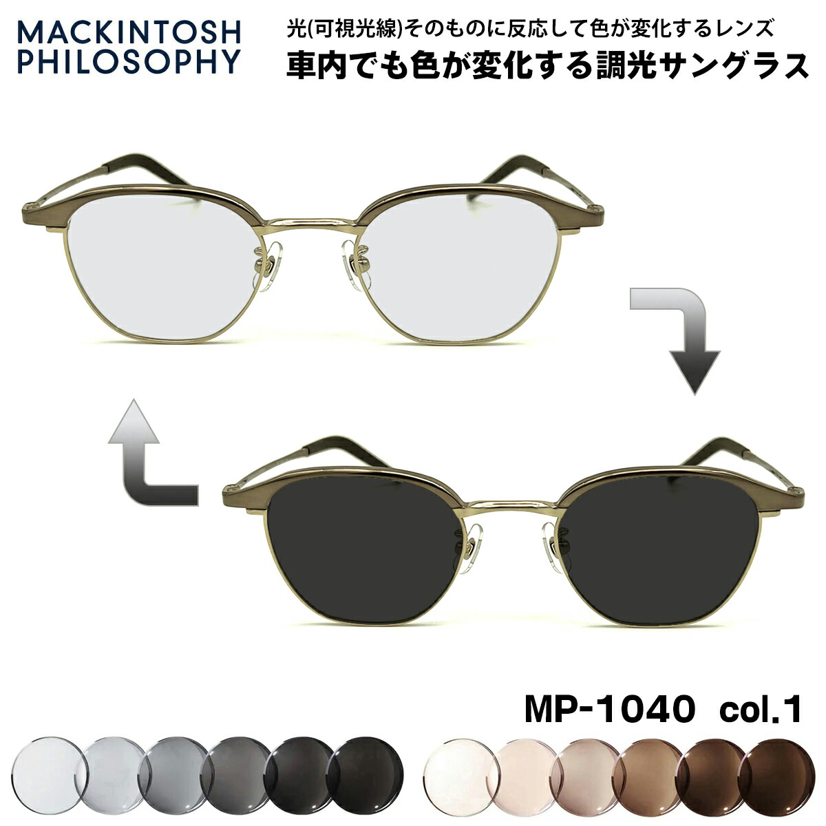 可視光調光 サングラス MP-1040 col.1 48mm マッキントッシュフィロソフィー MACKINTOSH PHILOSOPHY アートEX UVカット メンズ レディース