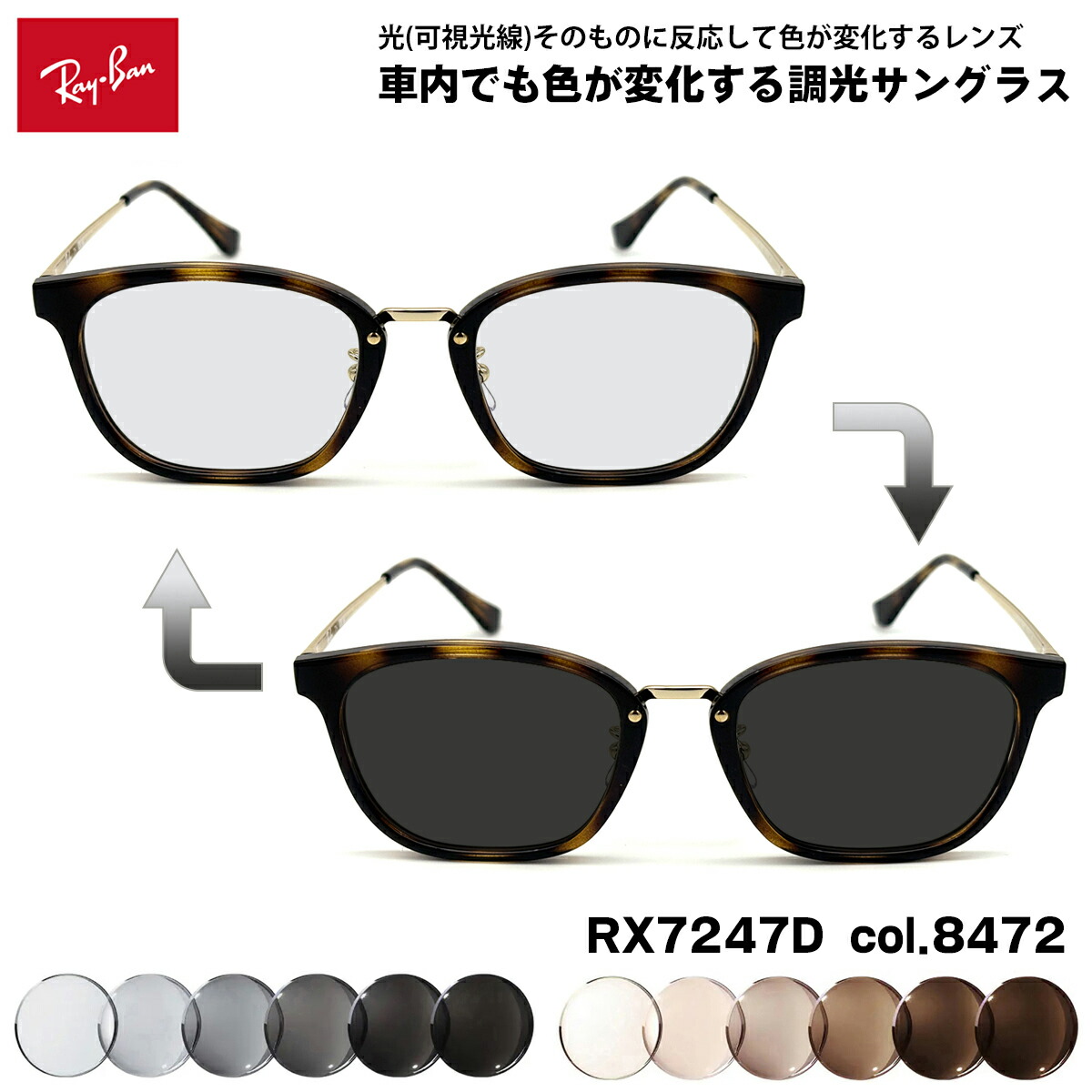 レイバン 可視光調光 サングラス RX7247D (RB7247D) 8472 51mm Ray-Ban アジアンフィット アートEX UVカット
