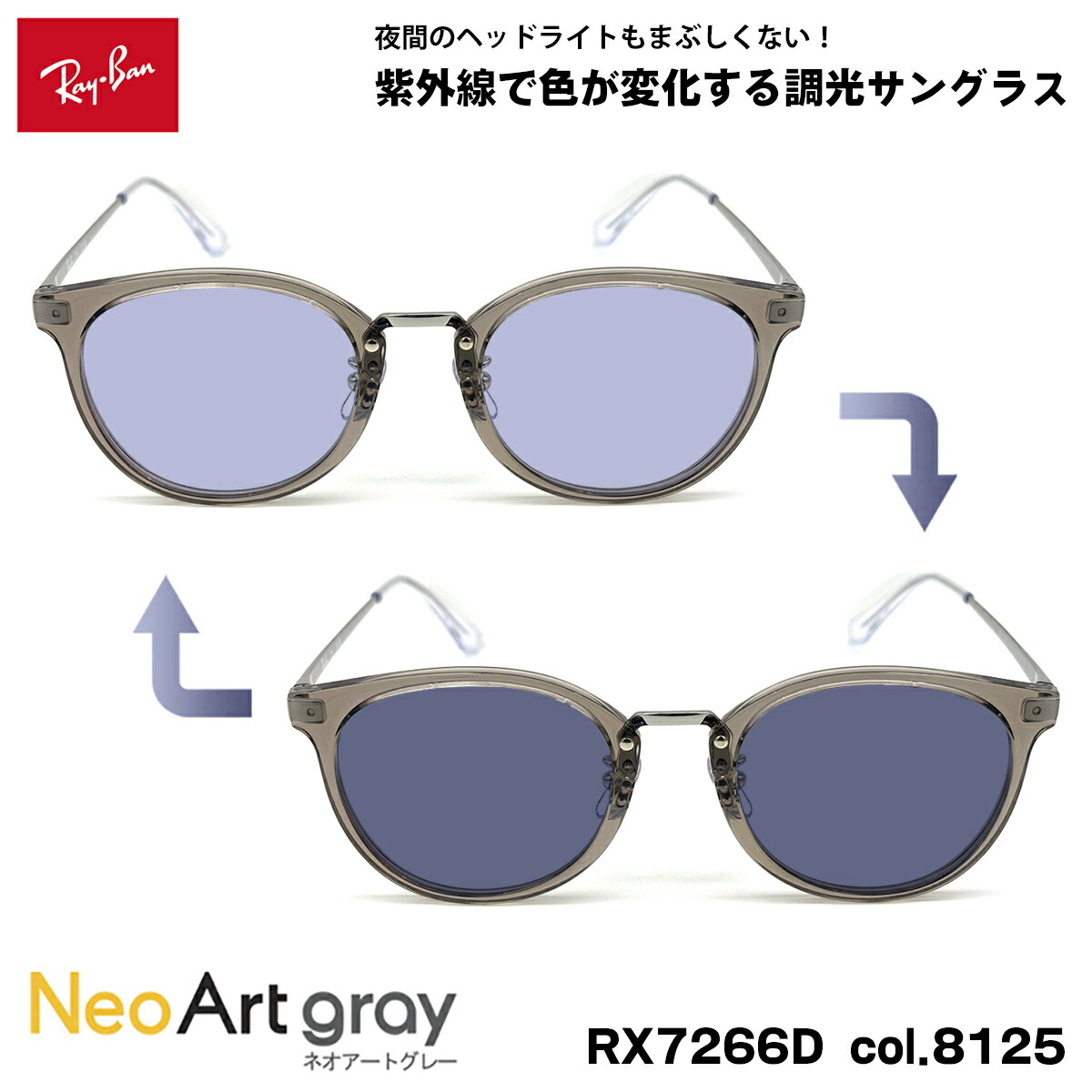 レイバン 調光 サングラス ネオアート RX7266D (RB7266D) 8125 49mm Ray-Ban アジアンフィット UVカット メンズ レディース｜メガネ補聴器の専門店　アイニード