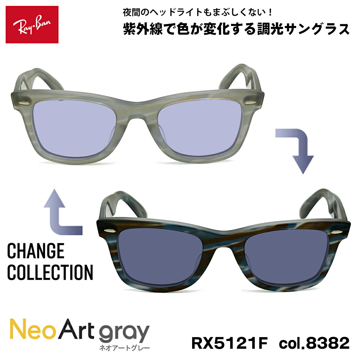 レイバン チェンジ 調光 サングラス ネオアート Ray-Ban RX5121F (RB5121F) 8382 50mm CHANGE WAYFARER ウェイファーラー アジアンフィット UVカット｜メガネ補聴器の専門店　アイニード 27,559円