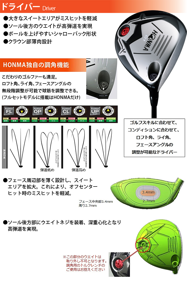 国内即発送】 本間ゴルフ HONMA D1 オールインワン クラブセット 10本