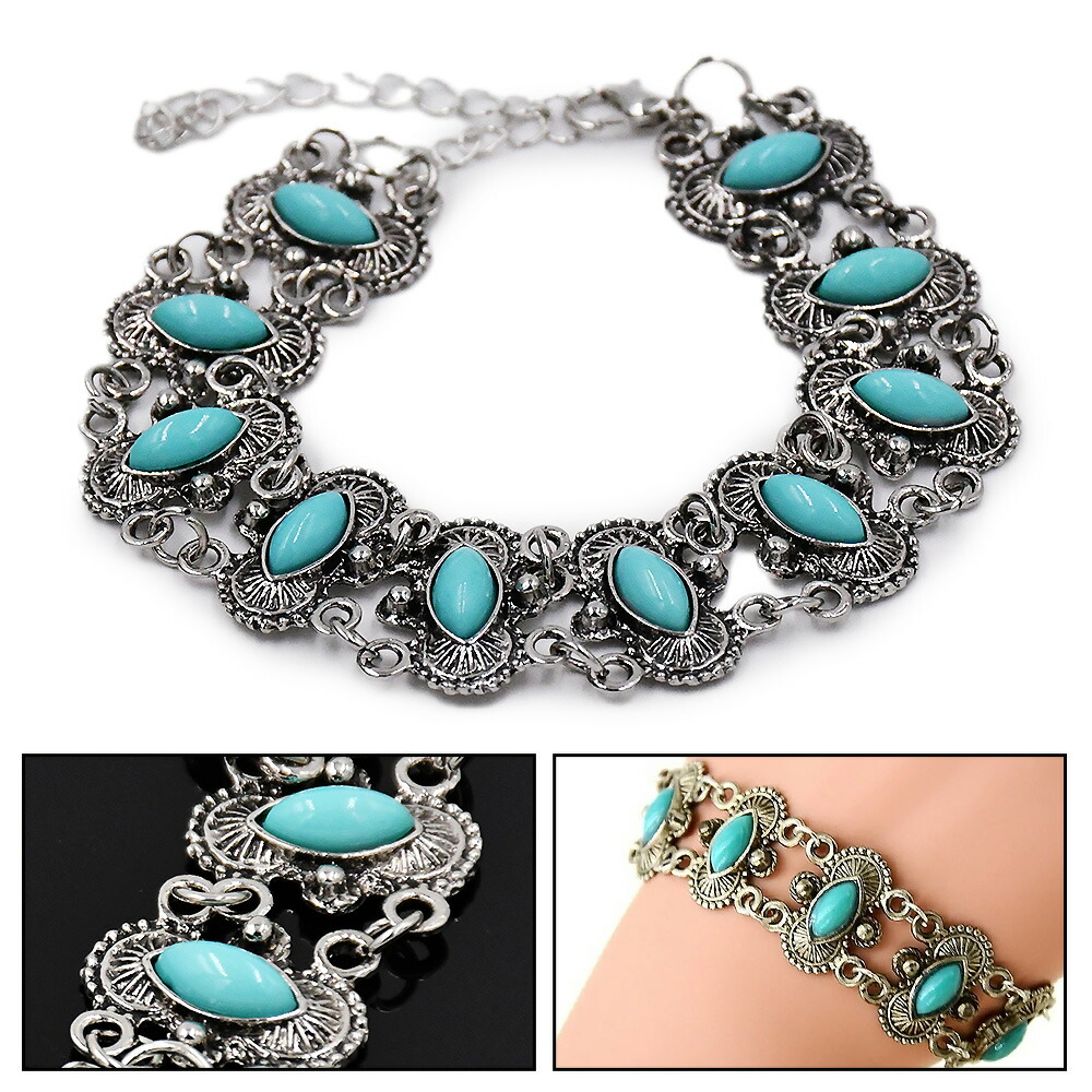 楽天市場】ブレスレット レディース トルコ石 シルバービーズ