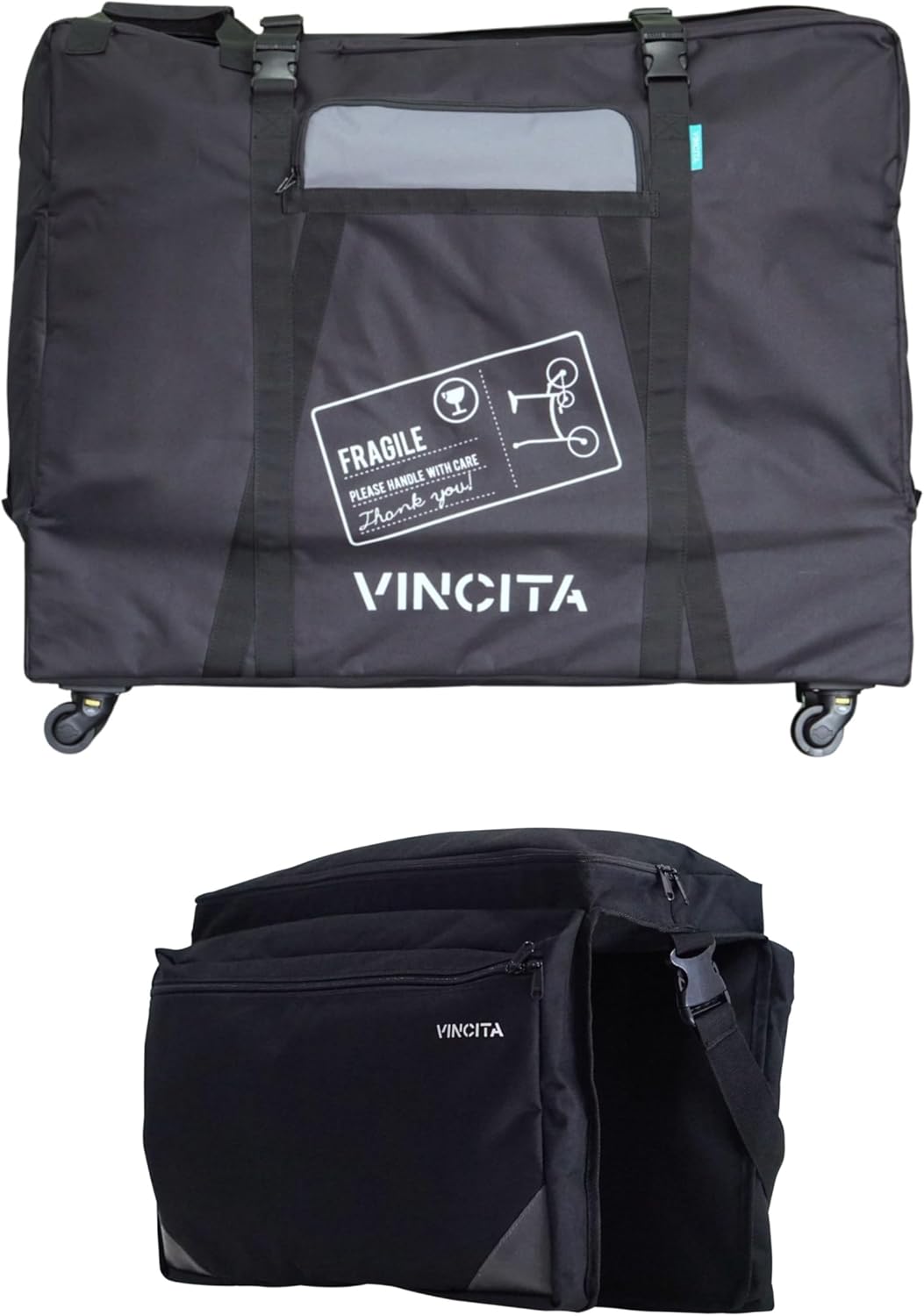 【VINCITA】20インチ 折りたたみ自転車用 ソフトトランスポートバッグ 輪行バッグ キャスター付き BROMPTON、DAHON