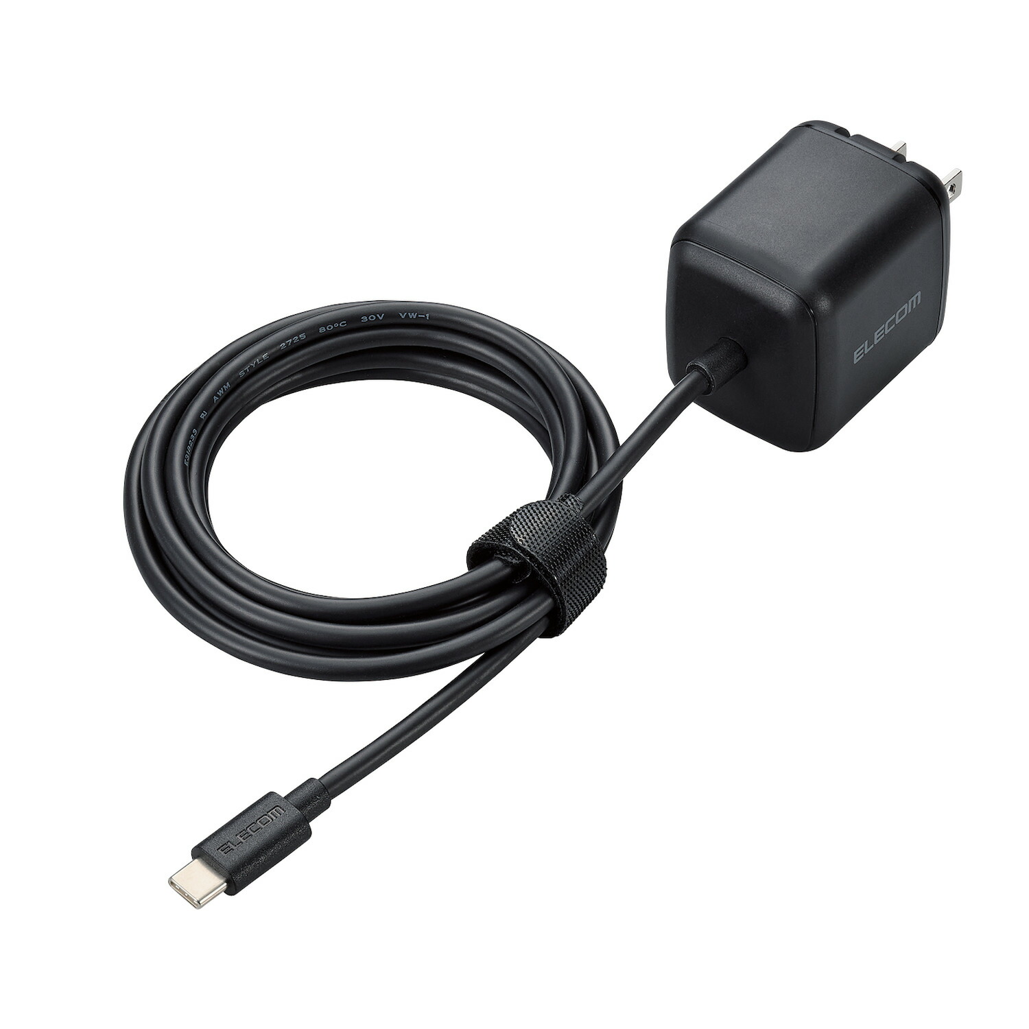 [ELECOM]USB Type-C 充電器 PD 65W PPS対応 ケーブル 一体型 2m 折りたたみプラグ 小型 軽量 【 Windows MacBook Pro Air iPhone iPad Android 各種対応 】 ブラック ACDC-PD8665BK/ACDCPD8665BK