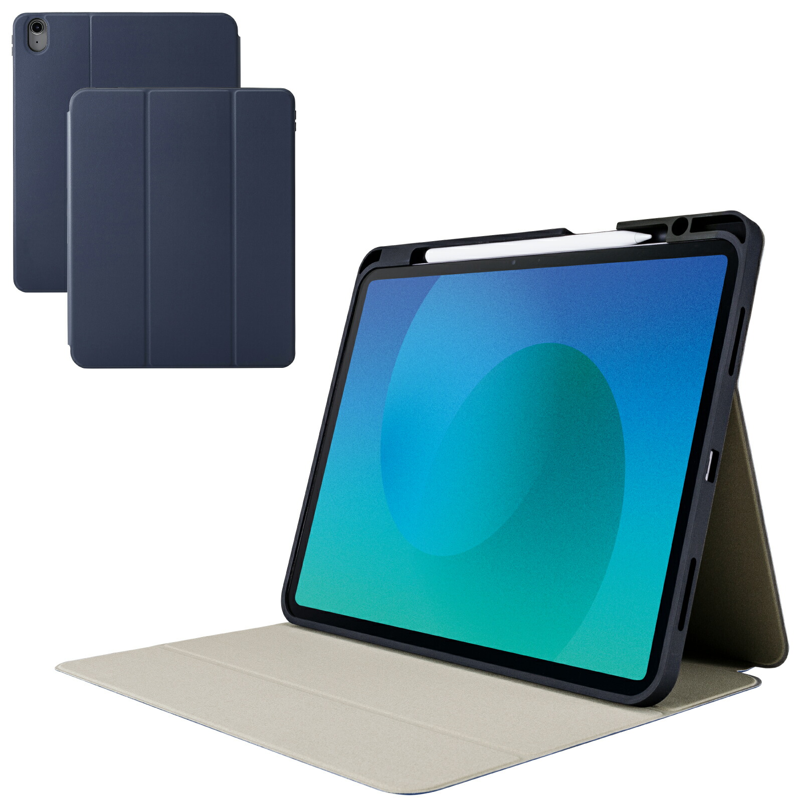 [ELECOM]iPad Air ケース 13インチ ( M3 / M2 ) マグネット式フラップ カバー Apple Pencil収納 フリーアングル スタンド オートスリープ機能 衝撃吸収 ネイビー TB-A25XSANV/TBA25XSANV