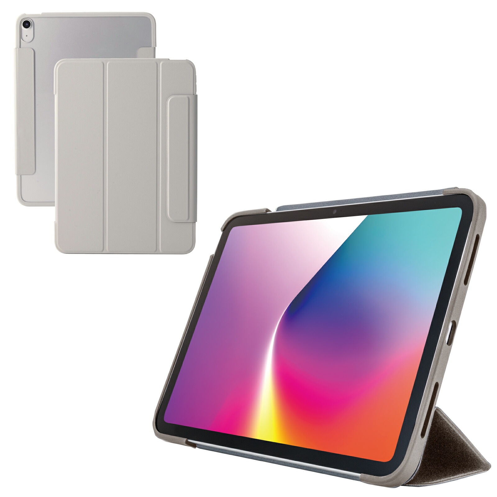 [ELECOM]iPad Air ケース 11インチ ( M3 / M2 ) 10.9インチ 第5世代 第4世代 マグネット式フラップ カバー 2アングル スタンド オートスリープ機能 軽量 薄型 グレージュ TB-A25MWVFCGB/TBA25MWVFCGB