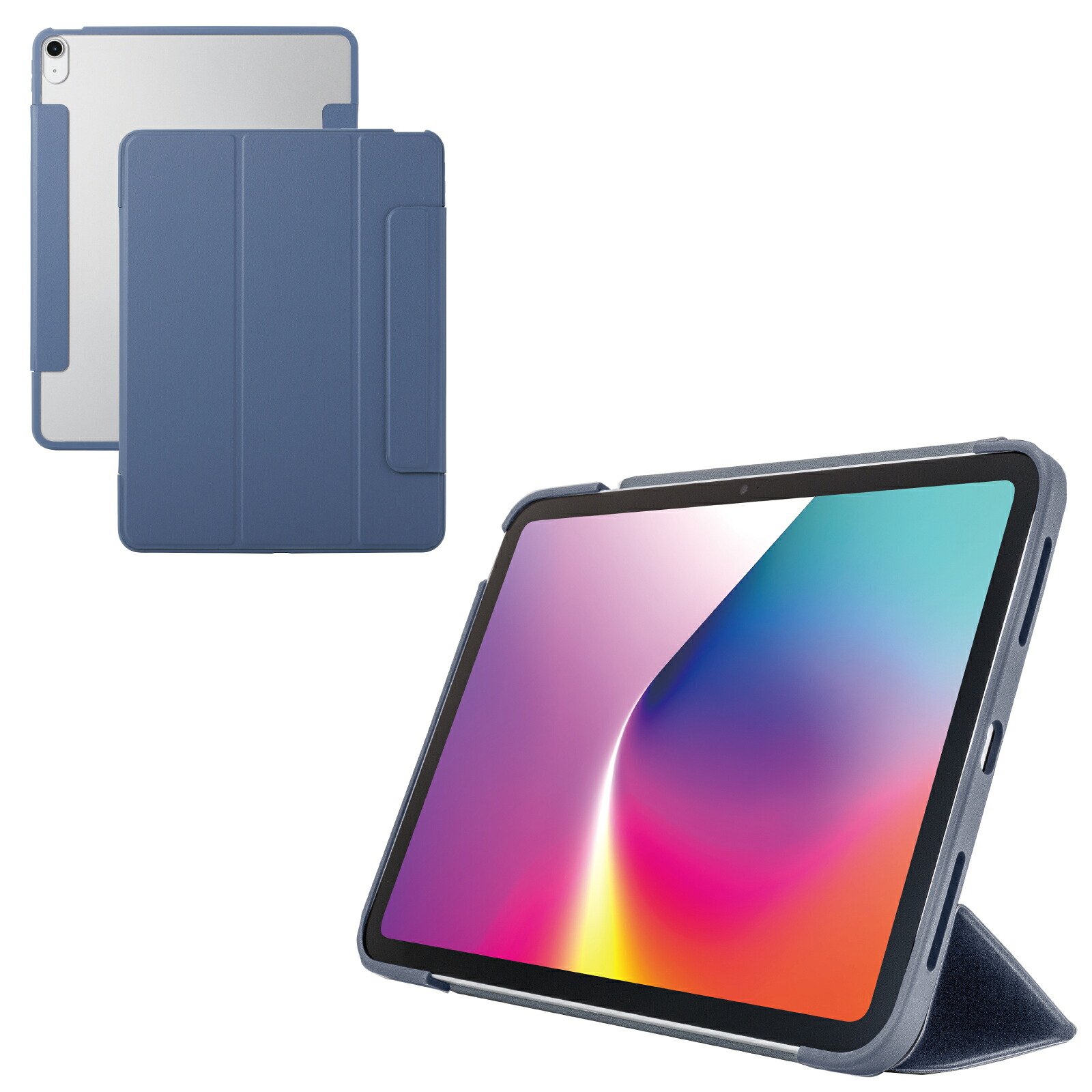 [ELECOM]iPad Air ケース 13インチ ( M3 / M2 ) マグネット式フラップ カバー 2アングル スタンド オートスリープ機能 軽量 薄型 背面クリア ブルーグレー TB-A25XWVFCBG/TBA25XWVFCBG