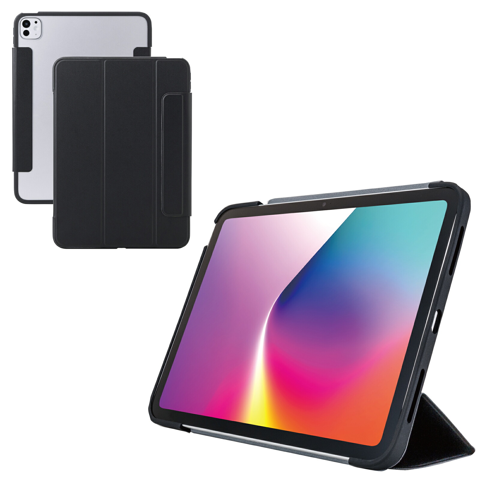 [ELECOM]iPad Pro ケース 11インチ ( M4 ) マグネット式フラップ カバー 2アングル スタンド オートスリープ機能 軽量 薄型 耐衝撃 背面クリア ブラック TB-A25PMWVFCBK/TBA25PMWVFCBK