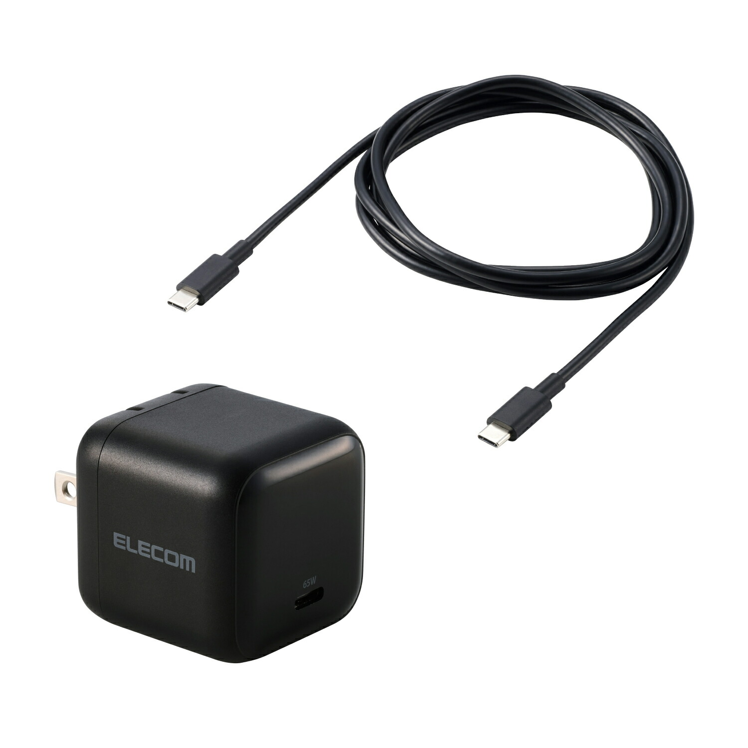 [ELECOM]USB 充電器 65W PD PPS対応 1ポート USB-C GaN II コンパクト 折りたたみプラグ PSE適合 MacBook iPad iPhone Switch 対応 USB-Cケーブル1.5m付属 ブラック ACDC-PD12565BK/ACDCPD12565BK