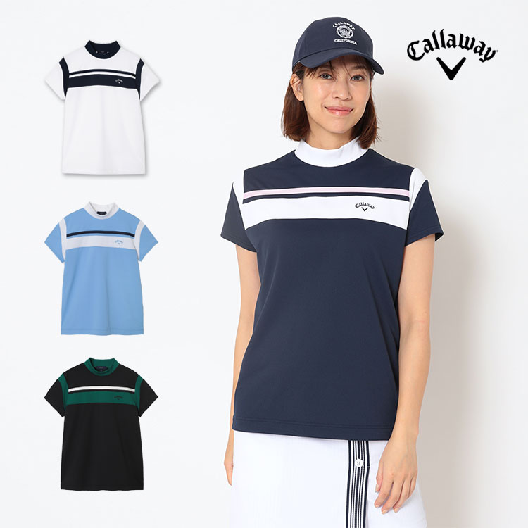 2026年 春 夏 新作 Callaway GOLF キャロウェイ ゴルフウェア C26134202 ポリエステルワッフル 半袖 モックネック シャツ [吸汗速乾性、UPF15]（レディース）