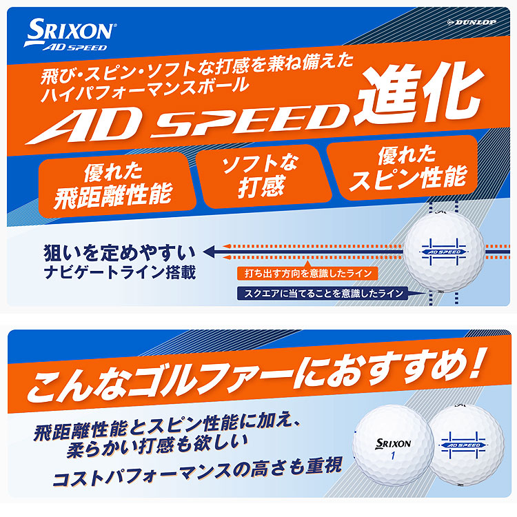 【楽天市場】ダンロップ DUNLOP 2022 ゴルフボール SRIXON AD SPEED スリクソン ADスピードゴルフボール GOLF