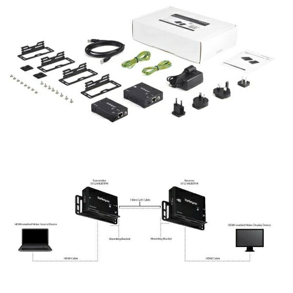 StarTech.com Cat5e/Cat6 HDMIエクステンダー(延長器) HDBaseT規格準拠 ウルトラ4K対応 パワーオーバーケーブル(POC) 最大100mまで延長 送信機/受信機セット ST121HDBTPW