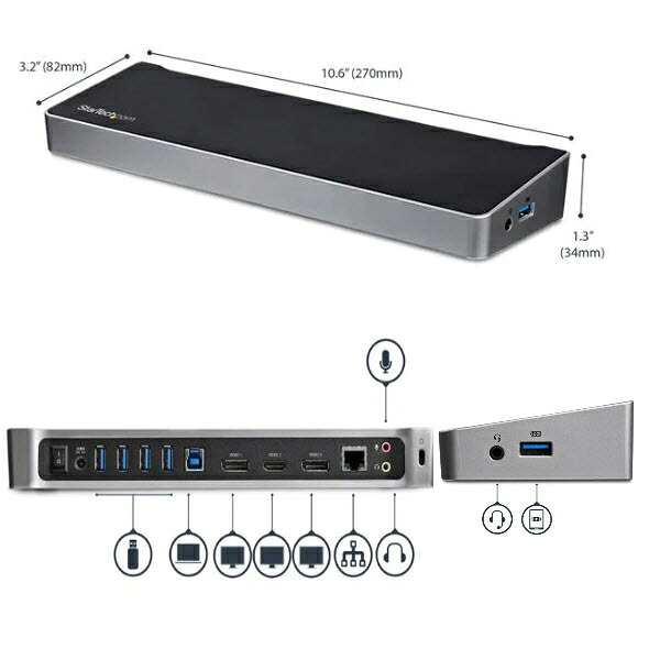 StarTech.com ドッキングステーション/USB 3.0接続/トリプルモニター/2x 4K DisplayPort & HDMI/5x USB-Aハブ(1x Fast-Charge)/ギガビットイーサネット(GbE)/3.5mmステレオミニ(3極)/MacOS & Windows/ノートPC タイプA 多機能 アダプター USB3DOCKH2DP 時間指定不可|F-Park