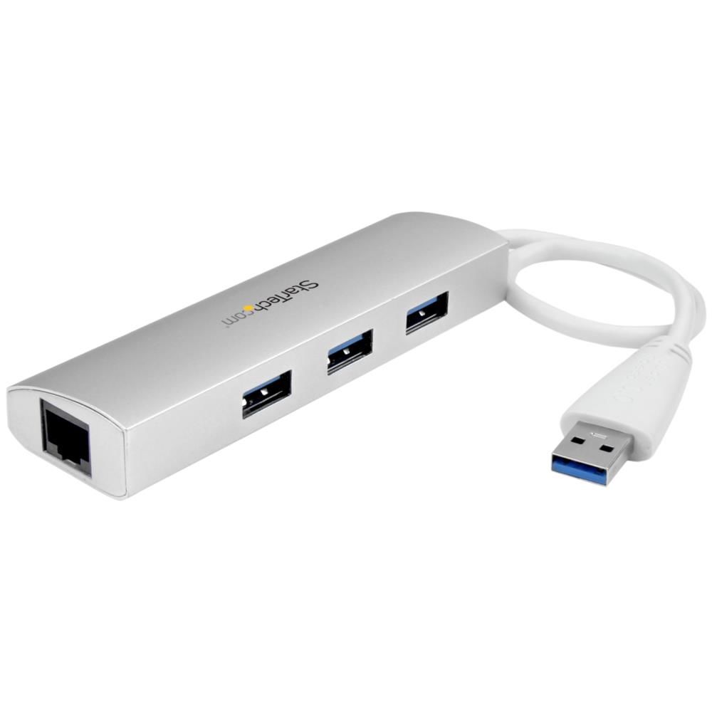 StarTech.com USB 3.0ハブ/Type-A 接続/3ポート/3x USB 3.2 Gen 1 Type-A/5Gbps/有線LANアダプター内蔵/バスパワー/27cm一体型ケーブル/RJ45 ギガビットイーサネット/USB増設用ハブ ST3300G3UA 時間指定不可|F-Park