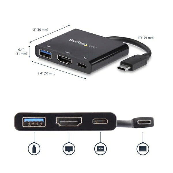 StarTech.com USB Type-C接続HDMIディスプレイ変換アダプタ 4K/30Hz Thunderbolt 3 互換 60W USB Power Delivery CDP2HDUACP