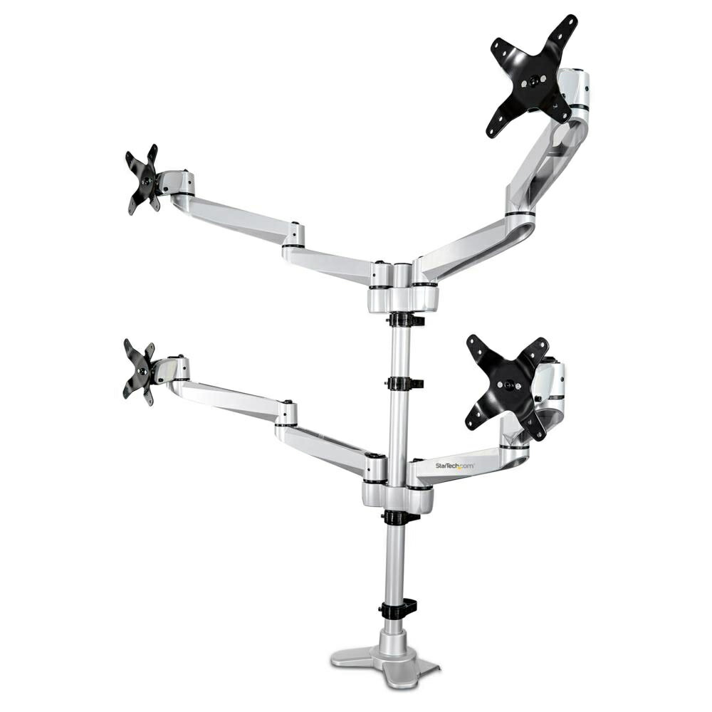 StarTech.com 4面液晶モニターアーム/VESA対応多関節プレミアムモニターマウント2x2(最大30インチ)/人間工学に基づいた高さ調節可能なポールマウント/回転、チルト、スイベル機能/Cクランプ、グロメット固定方式/シルバー ARMQUADPS