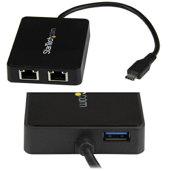 StarTech.com USB有線LANアダプター/デュアルポート/USB-C接続/USB 3.2 Gen1/10/100/1000Mbps/1x USB-A/Thunderbolt 3互換/各種OS/ブラック/ギガビットイーサネット/ノートパソコン用 Type-C RJ45 ネットワーク 変換 コンバーター US1GC301AU2R