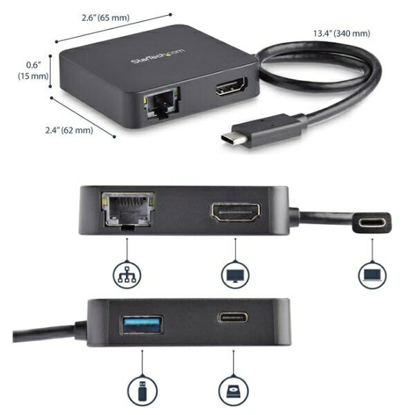 StarTech.com USB Type-C接続マルチアダプタ 1x 4K HDMI 1x ギガビット有線LAN 1x USB-C 1x USB-A DKT30CHD