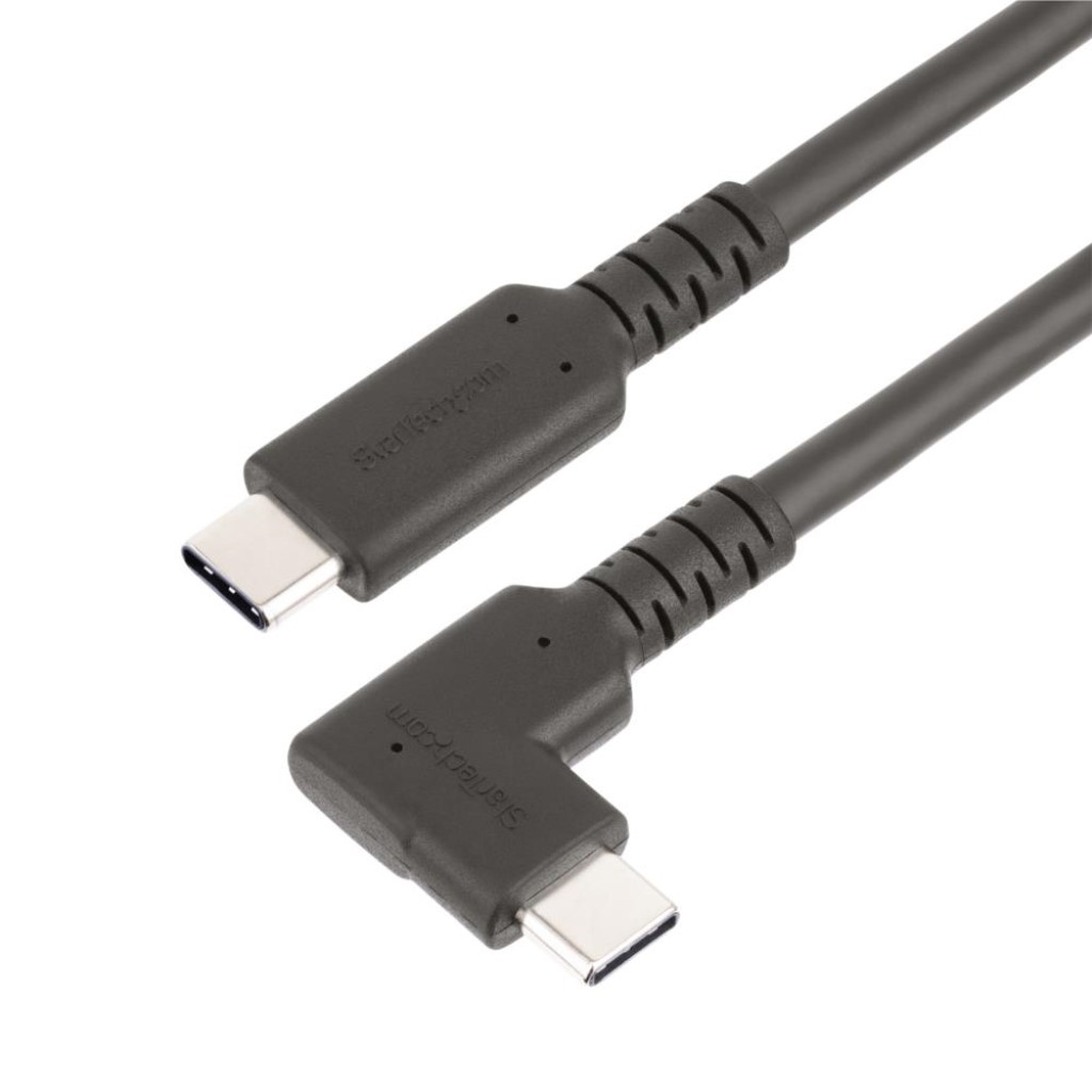 StarTech.com USB-Cケーブル/L型コネクター/高耐久/50cm/USB 3.2 Gen 2(10 Gbps)/4K60Hz DP Altモード/100W USB Power Delivery/アラミド繊維補強/Type-C オス-オス/ブラック/同期 PD充電/L字 直角 コネクター RUSB31CC50CMBR