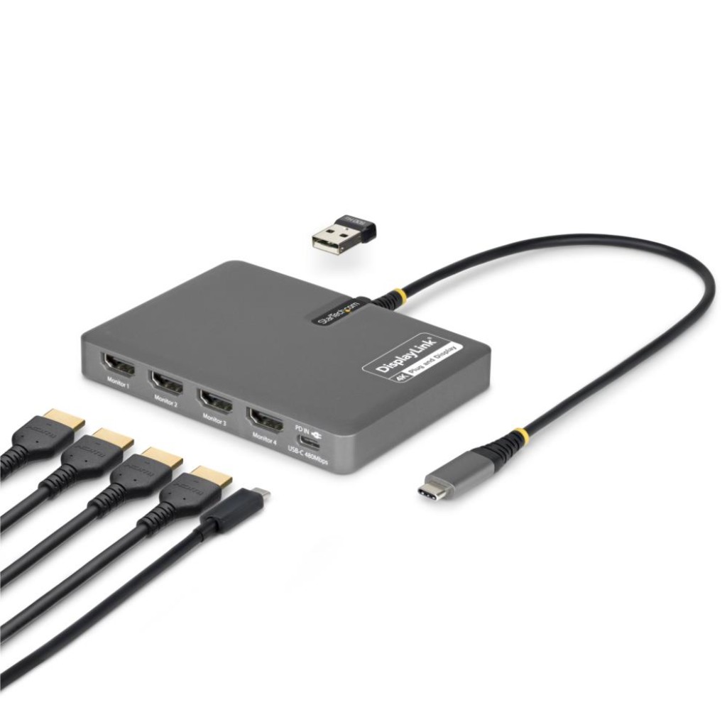 StarTech.com ドッキングステーション/USB-C接続/4画面/4K60Hz HDMI/100W USB PDパススルー充電/1ポート USB-A/ノートPC用USB Type-Cハブ QUAD-USB-HDMI-ADAPT