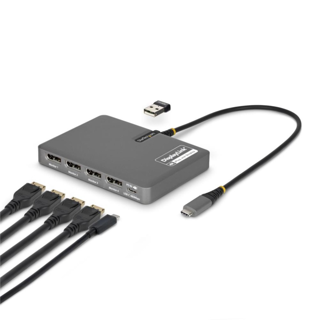 StarTech.com 縛ステイション/USB-C繋ぎ合わせる/4画面/4K60サイクル DisplayPort/100W USB PD通行手形スルー申し受ける/1界面 USB-A/万覚え帳マイコン用USB Type-Cこしき QUAD-USB-DP-ADAPT 変換コネクタ・ケーブル-PCアクセサリー-パソコン・周辺機器