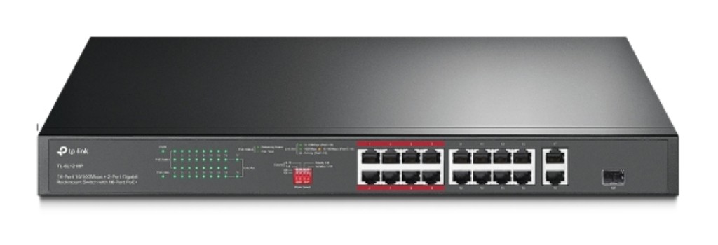 TP-Link 16界面10/100 Mbps + 2ポートギガビットラックマウントスイッチ(PoE+16界面積み上げる) TL-SL1218P