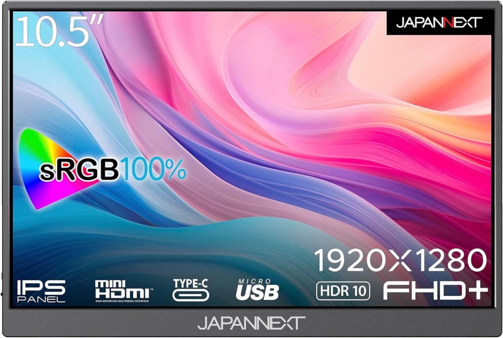 ジャパンネクスト 10.5インチ ワイド モバイルディスプレイ(1920x1280/IPS/光沢/miniHDMI/TypeCx2/スピーカー/2年保証) JN-MD-IPS105FHDPR