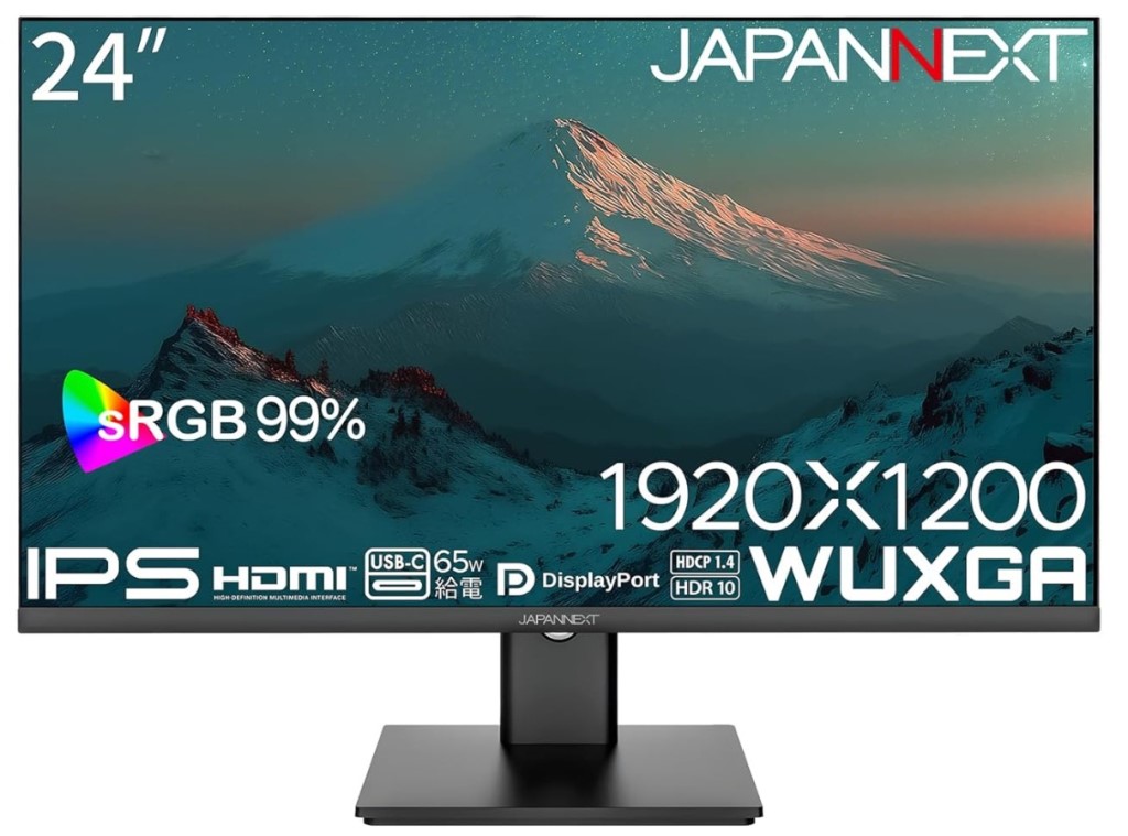 ジャパンネクスト 24in 液晶見せびらかす(1920x1200/IPS/DP/HDMI/Type-C65W給電/金棒引き/非光輝/2年引き受ける) JN-IPS24WX-C6